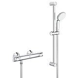 GROHE cartucho termostático con termoelemento de cera, llave incorporada, filtros colectores de suciedad, racores en S, rosetón metálico y válvuals anti-retorno