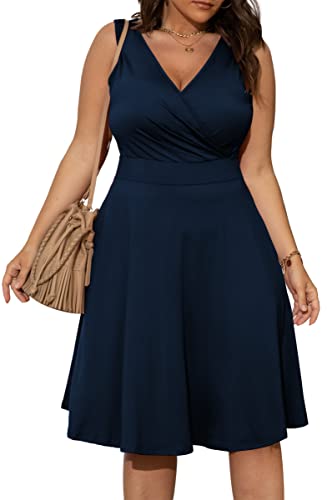 Image of POSESHE Womens Plus Size Dresses Sleeveless Wrap V-Neck Sundress Casual Summer Wedding Guest Cocktail Dress with Pockets