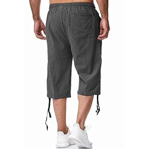 Rela Bota Men's Cotton Linen Pants Casual Beach 3/4 Shorts Summer Trousers Elastic Waist Lightweight4