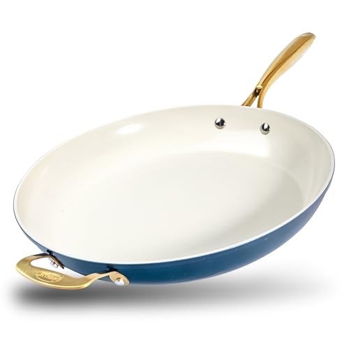 Gotham Steel 14 Inch Non Stick Frying Pans, Family Sized Non Stick Skillet, Large Frying Pan Nonstick Frying Pan, Induction Pan, Nonstick Pan for Cooking, Oven Safe Skillet, Dishwasher Safe–Cream Navy by GOTHAM STEEL - Used condition - US$35.10