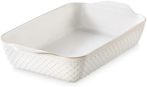 DOWAN 9x13 Deep Lasagna Baking Dish, Ceramic Casserole Dish for Oven, 4 Quarts Embossed Baking Pan with Handles, Oven Safe Bakeware for Roasting, Desserts, Durable & Giftable, Arctic White - Thumbnail 4