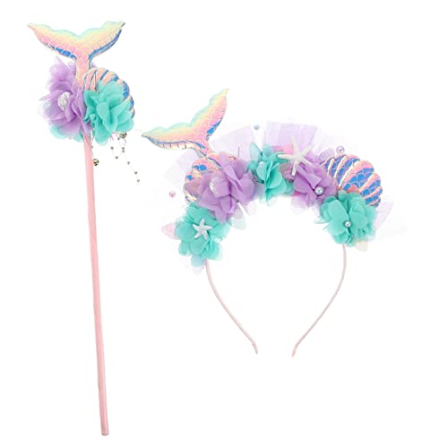 COSMEVIVI 1セット美人魚ヘアバンド 魔法の杖 点 子供用コスチュームアクセ