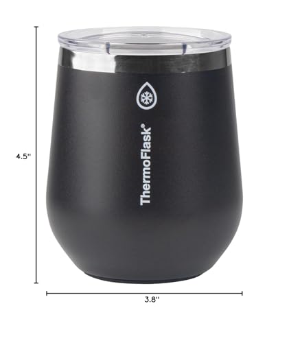Image of ThermoFlask Drinkware Wine Tumbler - Double-Wall Tumbler for Cold & Hot Drinks - Lightweight & Simple Drink Cup with Lid - Modern & Durable Drinking Cup - 12 oz, Jet Black