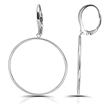 Sterling Silver Polished 30mm Frontal Hoop Circle Drop Dangle Leverback Earrings