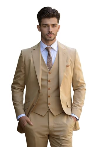 Men's 3 Piece Suit Regular Fit Two Button Wedding Prom Tuxedo Men Casual Wedding Suit Jacket Vest & Pants