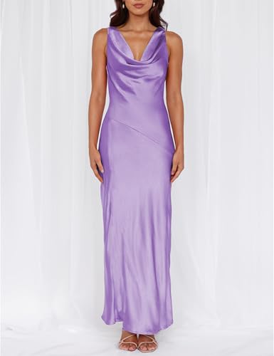 Image of KOUNAI Satin Backless Formal Maxi Dresses for Women Wedding Guest