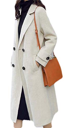 Mstyle Women Pea Coat Fall & Winter Mid Length Wool Blend Plain Trench Coat Overcoat 1 XS