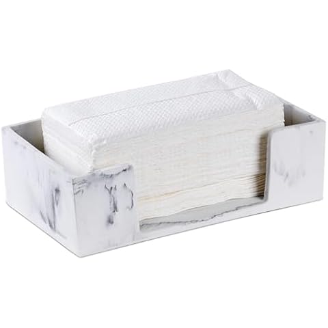 Marble White Napkin Holder for Bathroom, Countertop Paper Towel Dispenser for Kitchen, 10" L x 6" W for Multifold, C Fold, Trifold, Z Fold - Disposable Hand Towel Organizer, Guest Towels Holder Cover