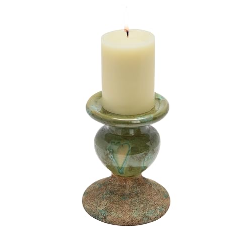 Image of Creative Co-Op 2-Tone Sculptural Terracotta Pillar Candle Holder, Distressed Green