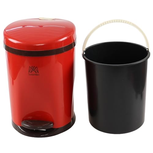 Caneca de basura redonda de plástico 2.6 gal, con pedal rojo