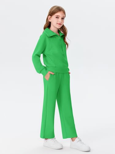 Image of Haloumoning Girls 2 Piece Outfits Sweatsuit Half Zip Long Sleeve Sweatshirts Sweatpants Tracksuit Sets 5-14 years