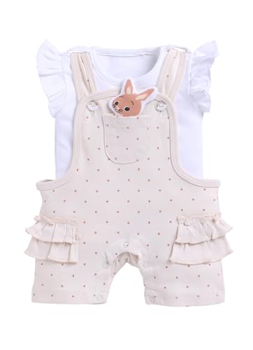 Image of Smart Baby Dungaree Set for Baby Girls | Cotton Romper with T-Shirt | Soft & Breathable Fabric | Cat Doll | Snap Button Closure for Easy Diaper Change