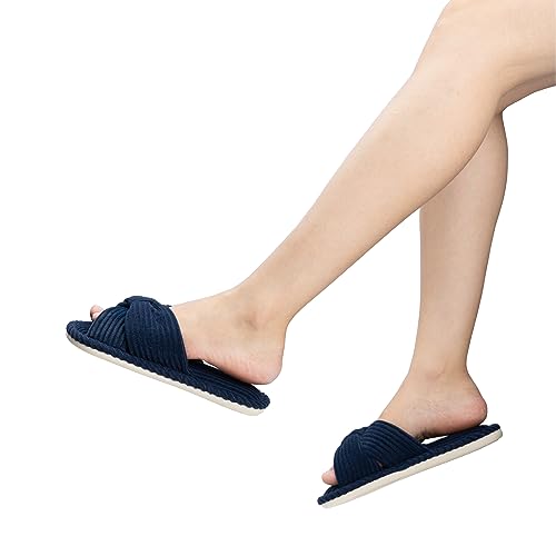 Image of Chantomoo Slippers for Women Memory Foam House Womens Slipper Slides Home Bedroom Bathroom Spa Open Toe Corduroy Bow Slippers Cozy Comfortable