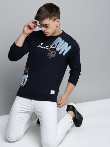 Image of SHOWOFFFF Men Printed Pullover Sweatshirt | Round Neck Full Sleeves Cotton Sweatshirt's for Mens | Coral Slim Fit Regular Length Sweatshirts for Men's