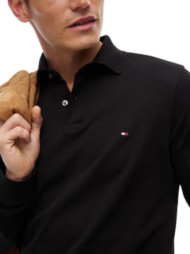 Tommy Hilfiger Homme Polo Manches Longues Regular Basic, Noir (Black), S