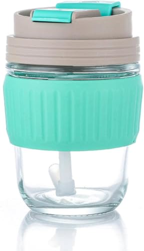Image of 350ml Glass Sipper with Straw - Reusable Coffee Mug for Water, Juice, Tea, Cocktail - Travel & Home Use Cup with Lid & Handle - Multicolour Tumbler - Pack of 1
