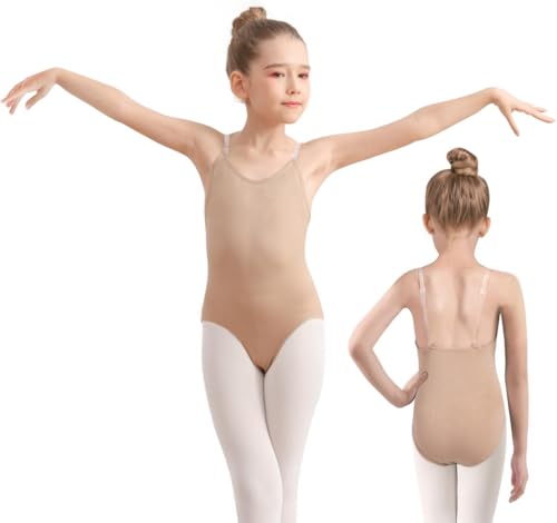 Image of Mulnall Nude Leotard Underwear with Adjustable Clear Straps, Seamless Skin Colored Dance Bodysuit for Women and Girls(N8A13)