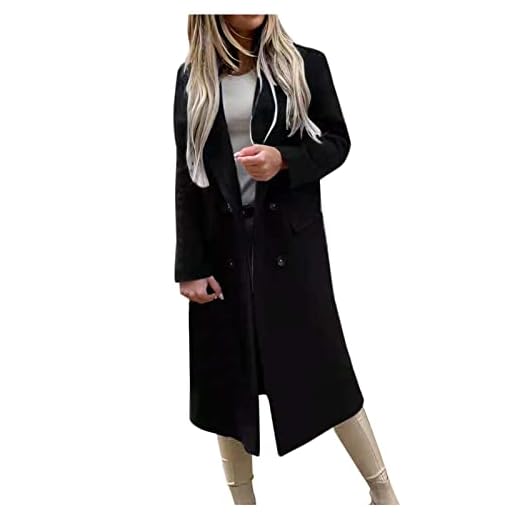 Veste Femme Mode Trench Manteau Long en Laine avec Double Rangée Manteau Lapel Coat Élégante Veste Coton Femmes Manteau Hiver Chaud Vestes, Noir , L