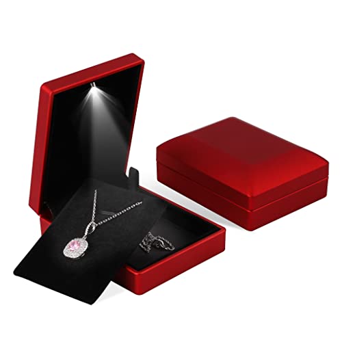 iSuperb 2PK LED Boîte à Pendentif éclairé Boîte de Collier Bracelet Support de Rangement Boîte à Anneaux avec Lumières Boîtes-cadeaux de Bijoux pour Femmes (Rouge)