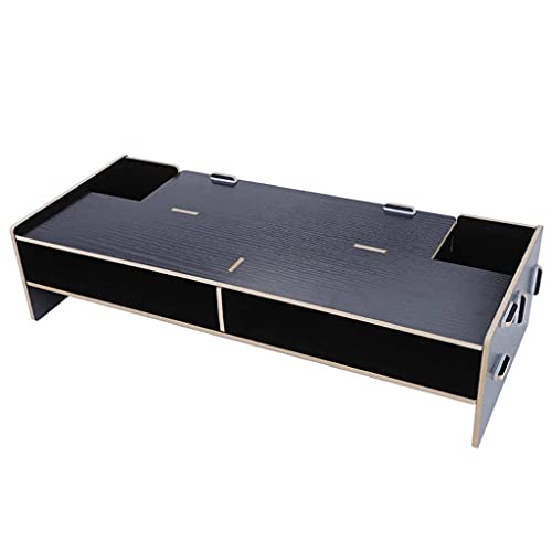 Moniteur Stand Riser en bois noir pour ordinateur portable et rangement clavier