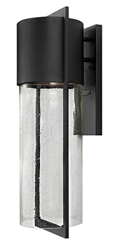 Hinkley Shelter 1325BK Large Outdoor Wall Mount Lantern - Minimalist Style, Dark Sky-Compliant, Solid Aluminum/Clear Seedy Glass - Black