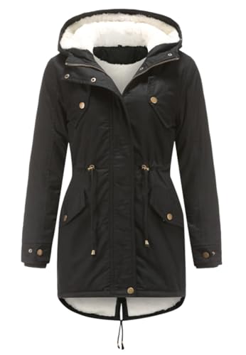 Miaikvs Parka à capuche doublée en polaire pour femme Manteau d'hiver rembourré coupe-vent chaud(Noir,L)
