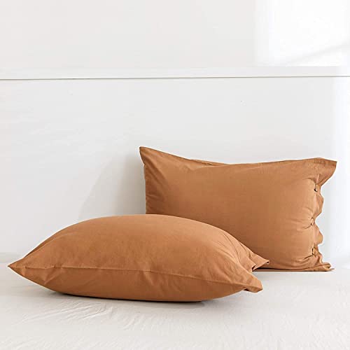 Jellymoni Rust 100% Washed Cotton Standard Pillowcases Set, 2 Pack Luxury Soft Breathable Pillow Covers With Button Closure(Pillows Are Not Included) #TOP1