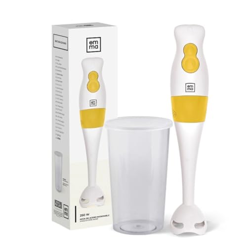 Batidora de Mano EMMA 700W- Envío 24 h - Minipimer Vaso Medidor 600 ML con Tapa Incluida - Hoja de acero Inoxidable, 2 Velocidades con Función Turbo. (Mostaza)