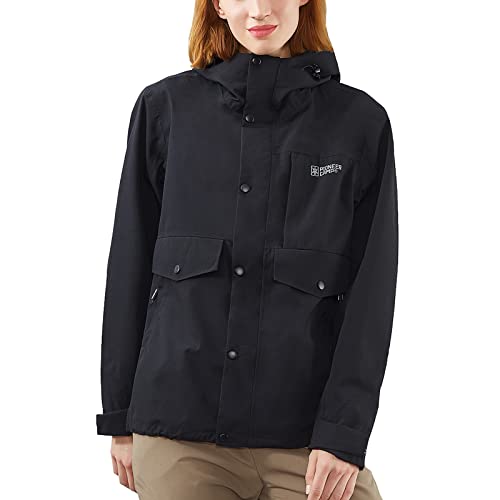 Veste d'extérieur imperméable pour femme avec capuche multi-poches et coupe-vent léger pour randonnée, trekking, plein air, taille 2XL, Noir , XXL Cover