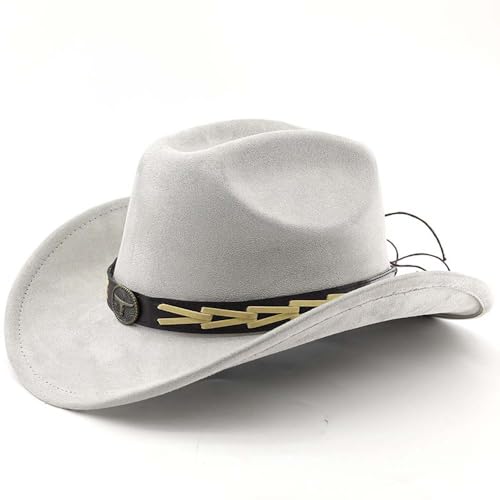 Image of Western Cowboy Hat for Women Men with Band Wide Brim Suede Cowboy Cowgirl Hat Western Style Hat