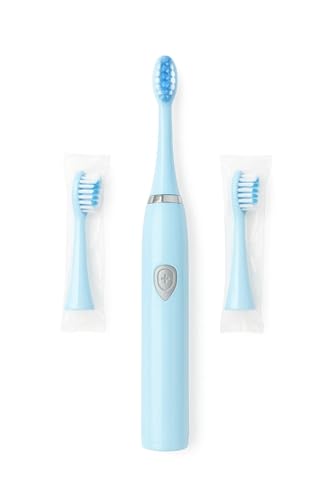 Image of Aura Essentials Sonic Electric Toothbrush for Adults & Kids | Deep Cleaning Soft Bristles with 2 Brush Heads | Battery Operated Toothbrush for Gentle & Effective Oral Care, Battery Included (Blue)