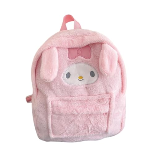 Kawaii Fuzzy Backpack Daypack, Cute Y2K Fluffy Animals Design Chic Cartoon Furry Daypack Bookbag Daily Shoulder Bag (Pink)