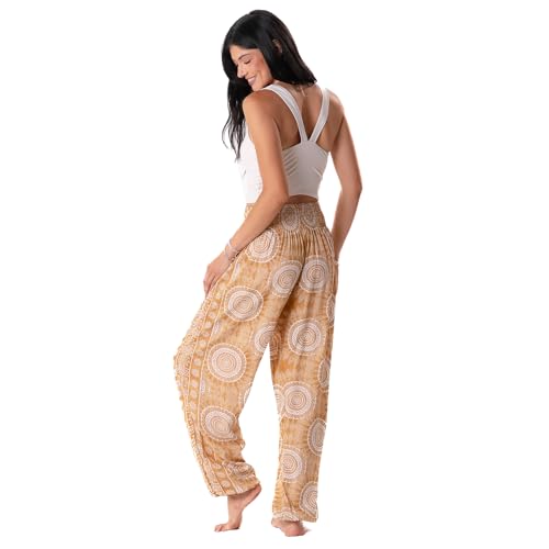 Image of Lotus and Luna Women's Harem Pants Thai Pants for Beach & Lounge High Waisted Flowy Boho Pants Genie Pants Yoga Pants