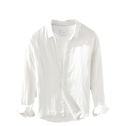 Chemise en lin homme Disimlarl blanche XXL à manches longues et boutons cachés