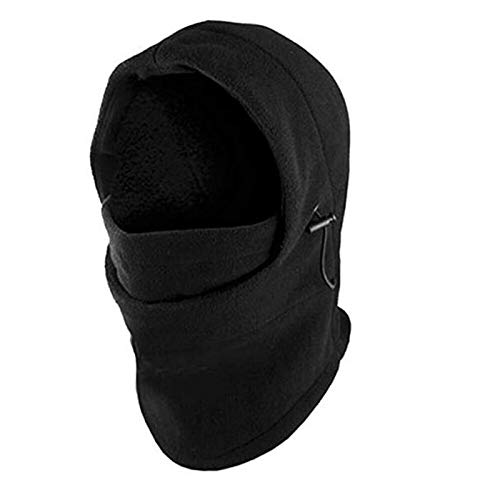 Men Thermal Fleece Balaclava Hats Hooded Windproof Neck Warmer Winter Sports Face Mask Bike Motorcycle Helmet Beanies Masked Cap Black Color, Free Size