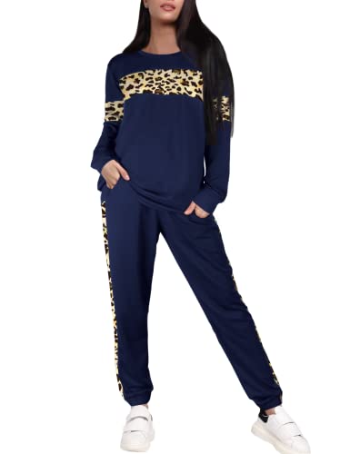 Image of Sipaya 2 Piece Sweatsuits Outfits for Women Crewneck Colorblock Striped Pants Sets with Pockets