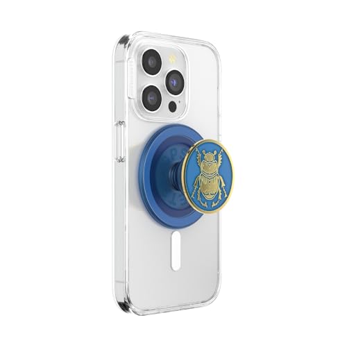 Image of PopSockets Phone Grip for MagSafe, Magnetic Holder, Phone Stand, Blue - Enamel Scarab