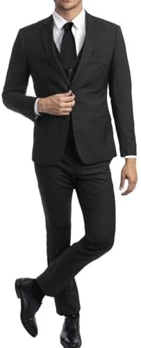 Men's Suits 3 Piece Slim Fit Dress Tuxedo for Men Two Button Solid Jacket Vest Pants Set