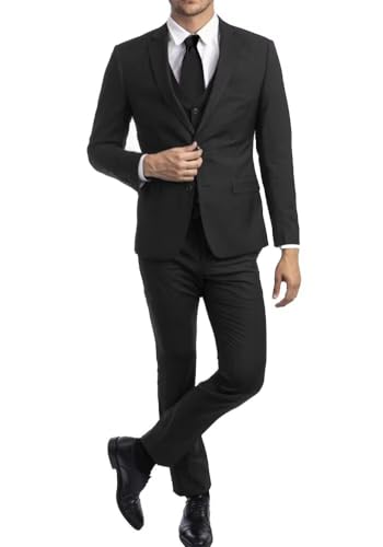 Men's Suits 3 Piece Slim Fit Dress Tuxedo for Men Two Button Solid Jacket Vest Pants Set