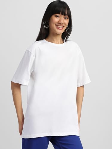 Image of JUNEBERRY Pure Cotton Drop Shoulder Oversized Baggy Fit Half Sleeve Plain Solid Round Neck Multicolor T-Shirt for Women & Girls (Pack of 2) (Sizes S-2XL)