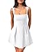 YMDUCH Women's Sexy Sleeveless Square Neck Adjustable Straps Bow Tie A-line Mini Party Club Dress White Small
