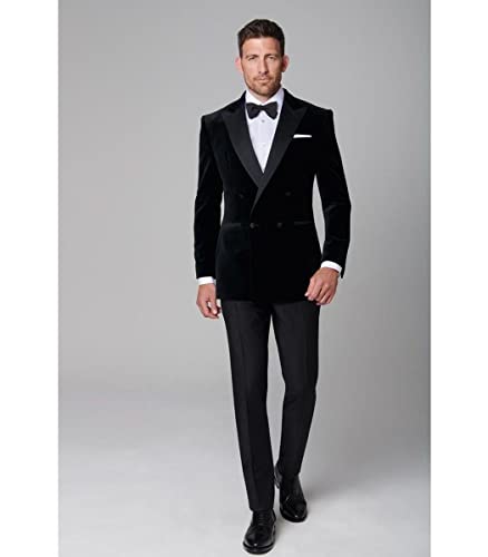 Men Double Breasted Peak Lapel Velvet Blazer Tuxedo Wedding Prom Groom 2 Pieces Suit Jacket Pants2