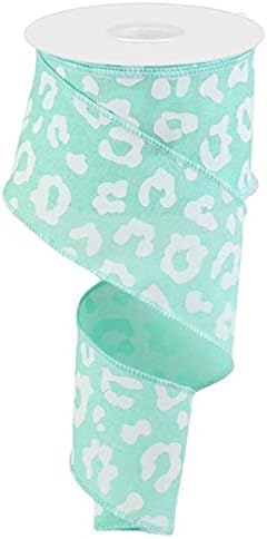 Craig Bachman 1.5 Inch Animal Print Royal Burlap Wired Ribbon Light Teal White 10 Yards for Wreath Making Supplies Crafting image 4