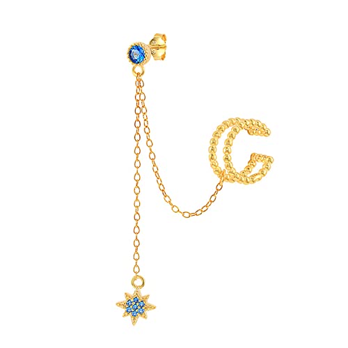 Boucle d'oreille femme argent mono star cuff longue chaîne pendante
