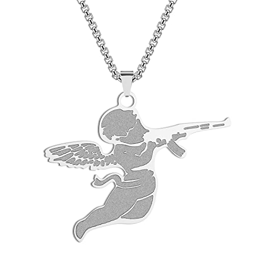 Collier pour homme avec pendentif en forme de cupidon en acier inoxydable 316L pour homme, Acier inoxydable, Sans pierre précieuse Cover