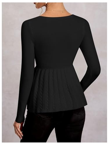 Women's Scoop Neck Peplum Sweater Long Sleeve Cable Knit Dressy Casual Pullover Tops2
