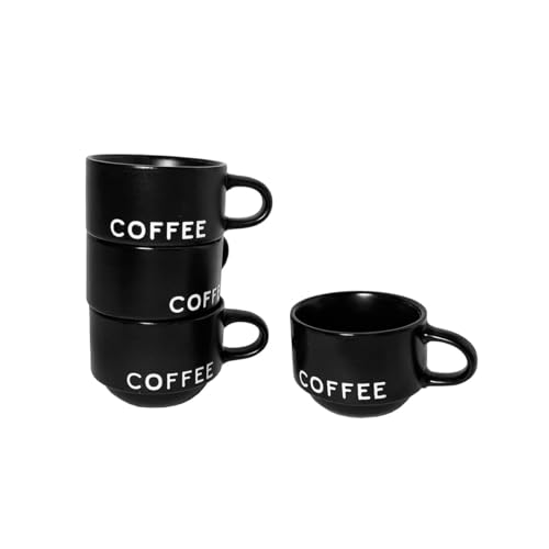 ASTRUE Espresso Cups Set of 4, 4 oz Matte Black Ceramic Demitasse Cups with Large Handles, Pro-Grade Porcelain Coffee Mugs, Dishwasher & Microwave Safe for Home, Office, Cafe