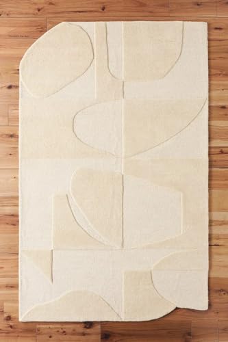 Tapis en laine tufté main blanc cassé moderne 120 x 180 cm