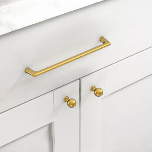 Image of Asidrama 10 Pack 7.5 Inch(192mm) Vibrant Brushed Moderne Brass Cabinet Pulls Heavy-Duty Solid Kitchen Cabinet Handles Drawer Hardware for Bathrooms Cabinets 3307