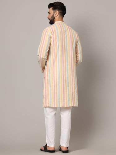 Image of LATEST CHIKAN Men's Cotton Regular Premium Long Kurta Full Sleeves - Casual Ethnic Wear